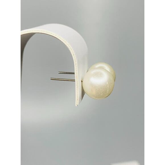 Large Round White Bead Stud Earrings Faux Pearl - Picture 3 of 4
